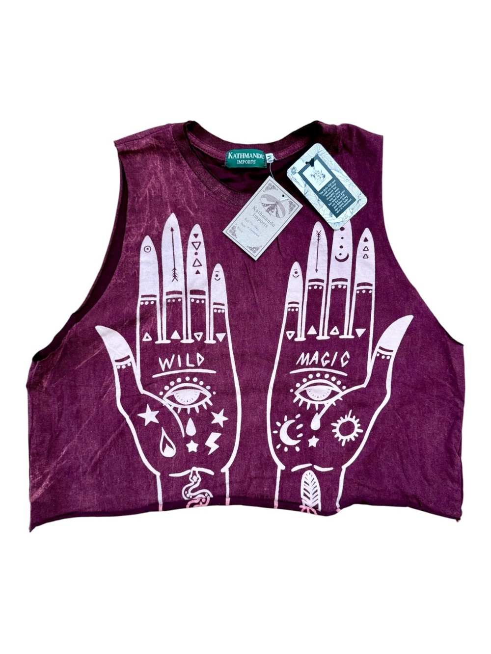 Kathmandu Purple Graphic Crop Tank with White Palm Print